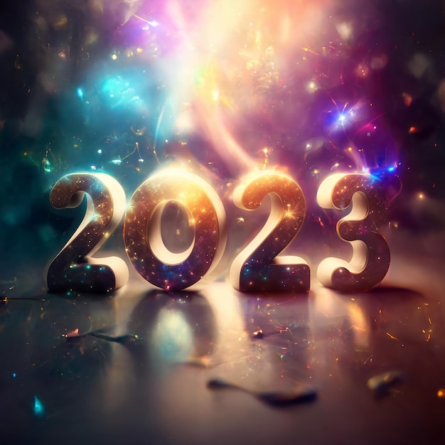 Felice anno nuovo 2023 testo 3d, Generative AI Digital Art