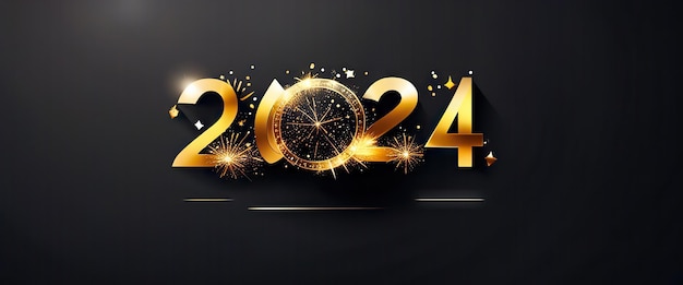 Felice anno nuovo 2024 Banner con scritte in oro IA generativa