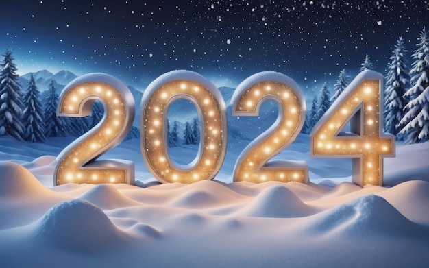 felice anno nuovo 2024 e sfondo di neve