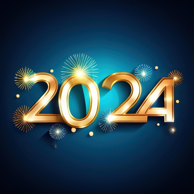 Felice anno nuovo 2024 Numeri d'oro su uno sfondo colorato con scintillanti
