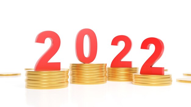 Felice anno nuovo sfondo. Inizio finanziario per l'anno 2022. Illustrazione 3D