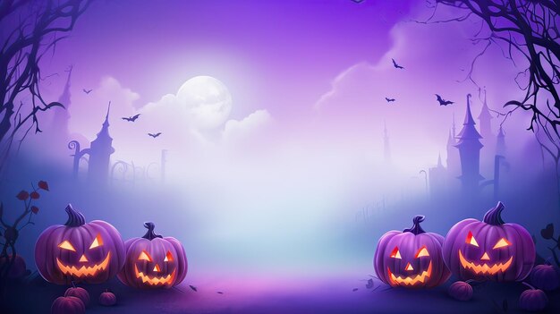 felice banner di halloween o sfondo di invito a una festa con colore viola