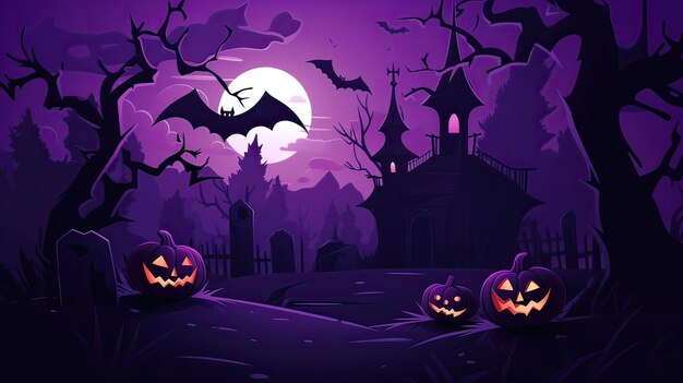 felice banner di halloween o sfondo di invito a una festa con colore viola