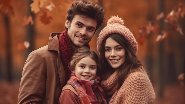 Felice bella famiglia autunno illustrazione AI generativa