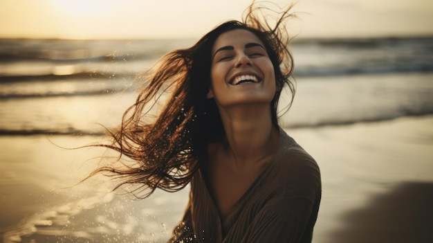 Felice Bella giovane donna sulla spiaggia