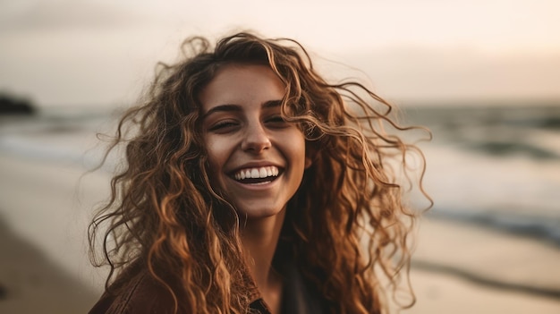 Felice Bella giovane donna sulla spiaggia