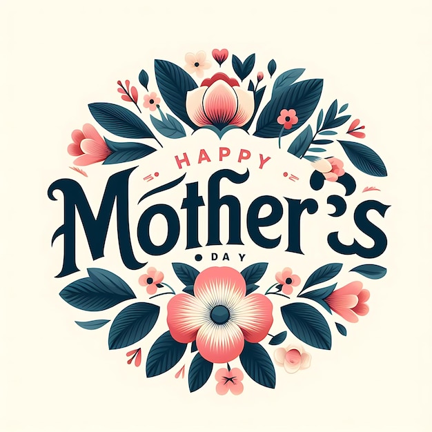 Felice biglietto per la Festa della Madre con fiori e foglie su uno sfondo bianco