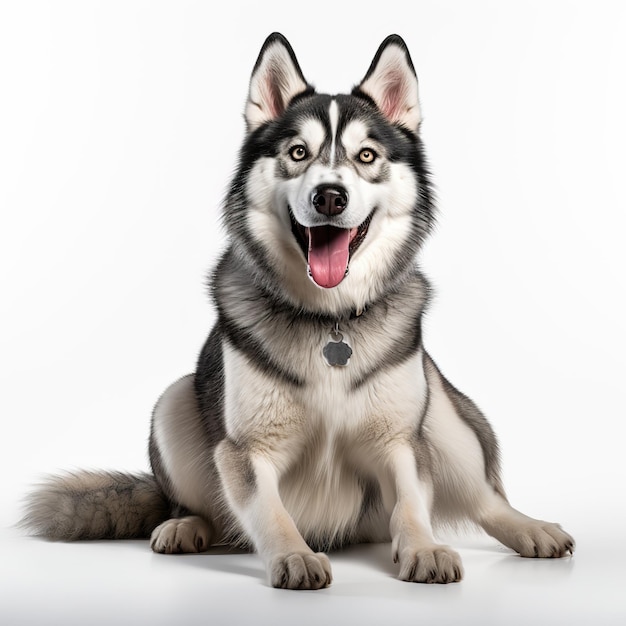 felice cane husky isolato su uno sfondo bianco