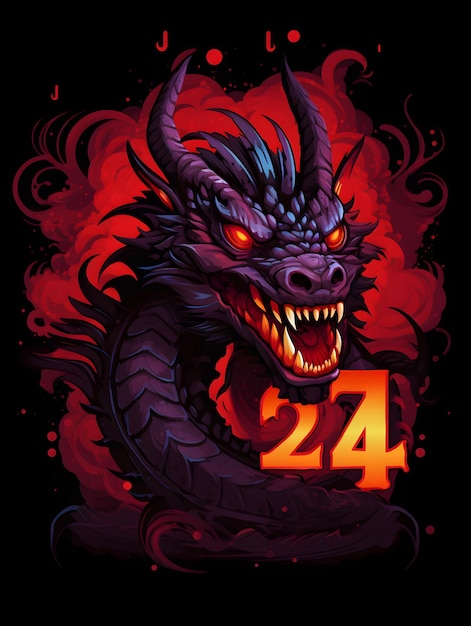 Felice Capodanno cinese 2024 illustrazione dello zodiaco del drago con i numeri del 2024