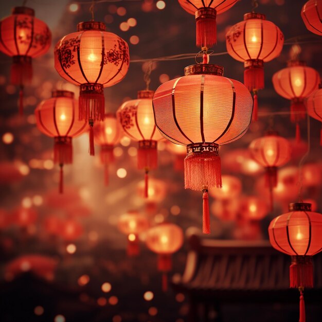 Felice Capodanno cinese bandiera celebrazione sullo sfondo con tradito lanterne cinesi del Capodanno chinese
