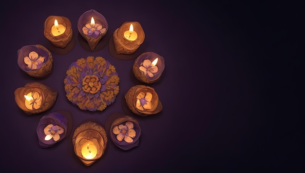 Felice celebrazione di Diwali sullo sfondo di lampade tradizionali colorate