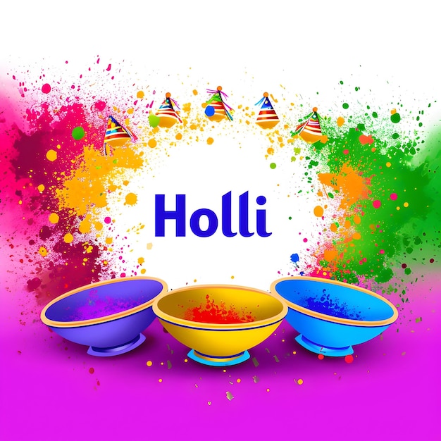 Felice celebrazione di Holi sullo sfondo con esplosione di lettere a polvere colorata
