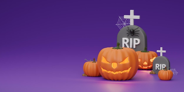 Felice concetto di Halloween Personaggio delle zucche che indossa una strega su sfondo arancione con illustrazione di rendering 3d di copyspace