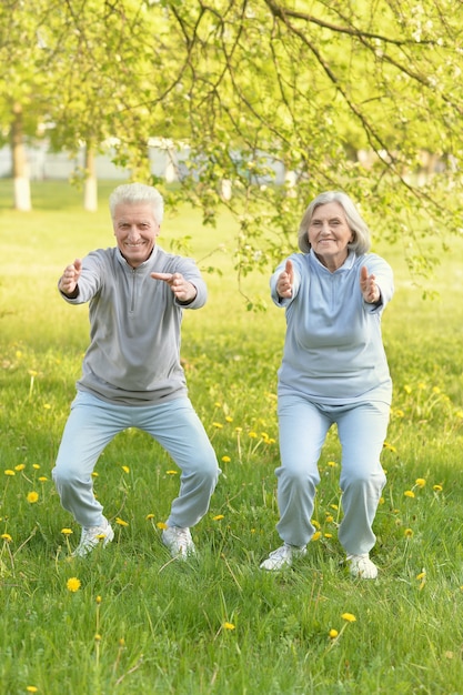 Felice coppia senior in forma che si esercita nel parco