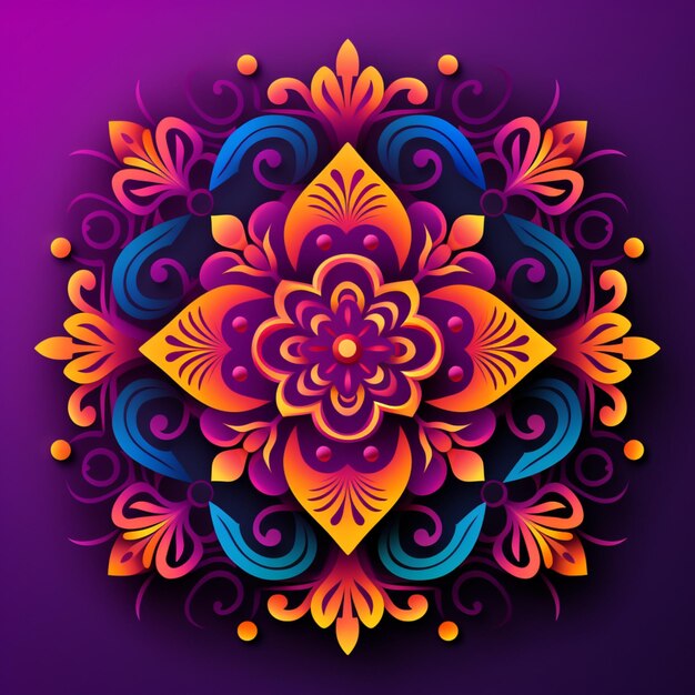 Felice design diwali con fiori dorati e uno sfondo viola