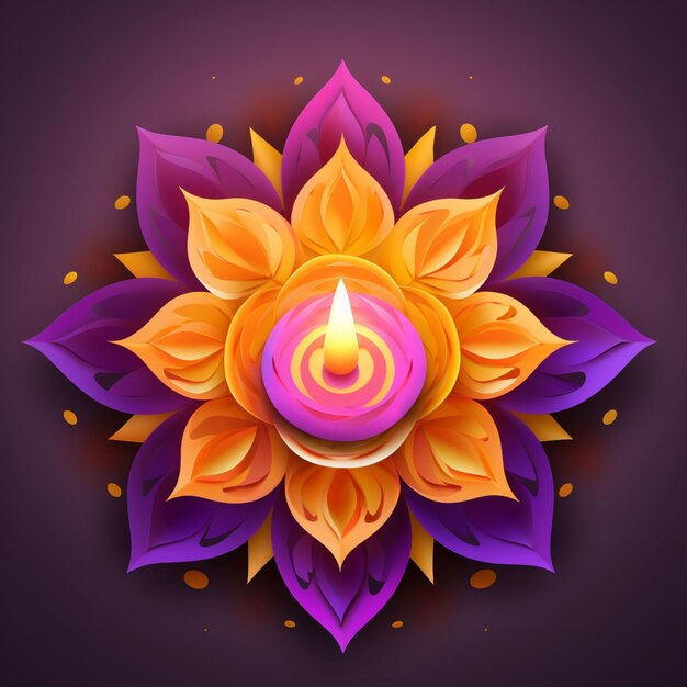 Felice design diwali con fiori dorati e uno sfondo viola