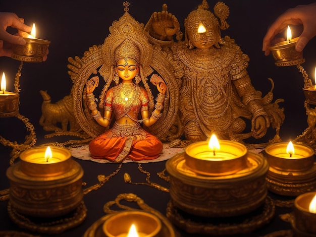 Felice Diwali festival delle luci vacanza sfondo illustrazione design arte digitale rendering 3d