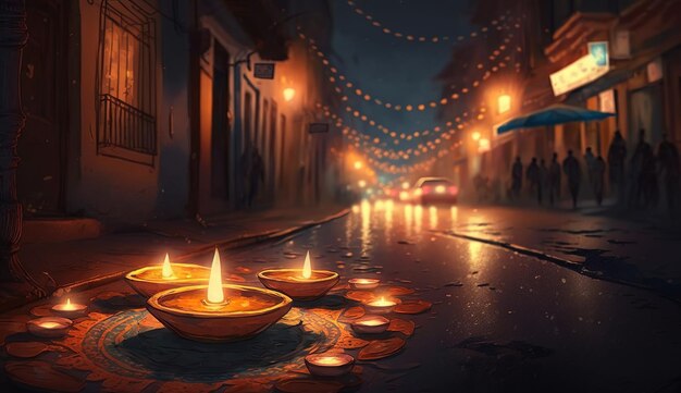 Felice Diwali Illustrazione di Diwali Diya generativa ai