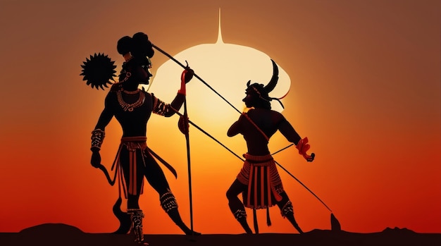 Felice Dussehra con il Signore Rama e la silhouette di Raavan