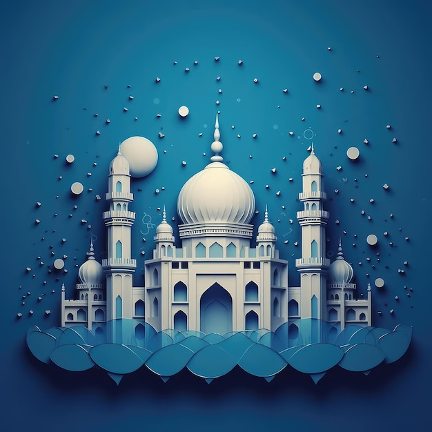 Felice Eid Al Adha con sfondo di una moschea luna stelle