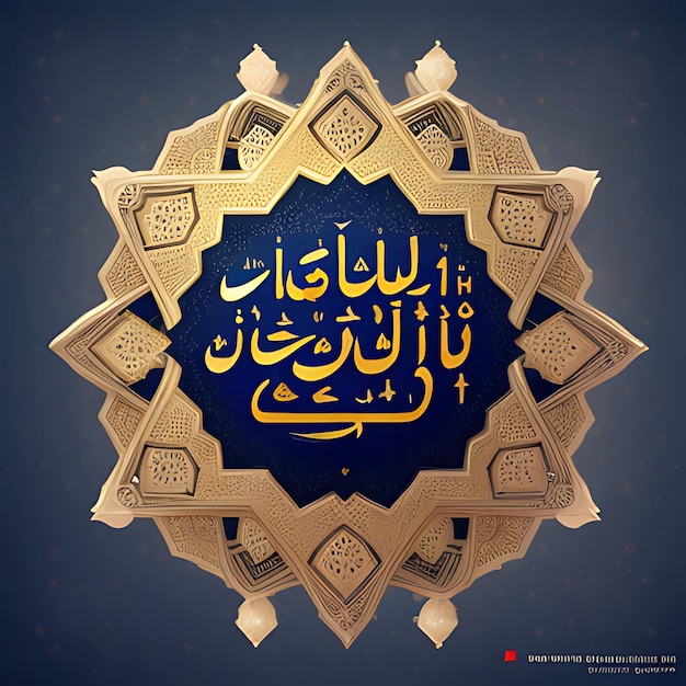 Felice Eid Mubarak calligrafia con luna incisa cava su sfondo bokeh dorato Illustrazione