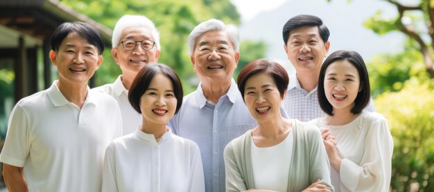 Felice famiglia asiatica multigenerazionale a casa