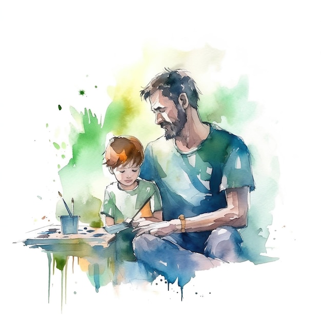 Felice festa del papà e figlio Illustrazione dell'acquerello art design