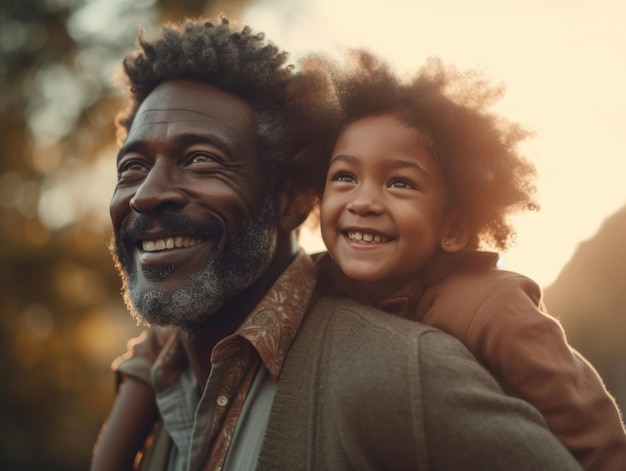 Felice festa del papà Padre e figlia afroamericani che sorridono felicemente