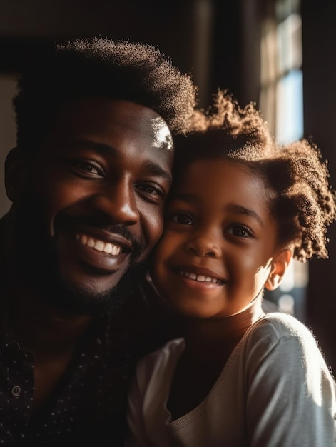 Felice festa del papà Padre e figlia afroamericani che sorridono felicemente