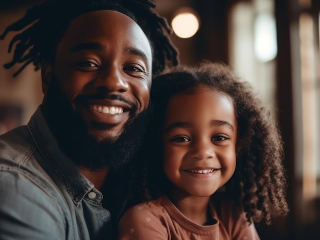 Felice festa del papà Padre e figlia afroamericani che sorridono felicemente