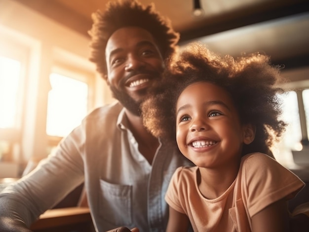 Felice festa del papà Padre e figlia afroamericani che sorridono felicemente