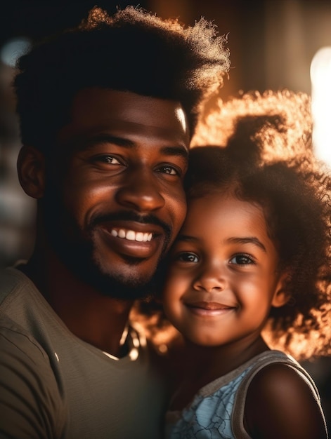 Felice festa del papà Padre e figlia afroamericani che sorridono felicemente