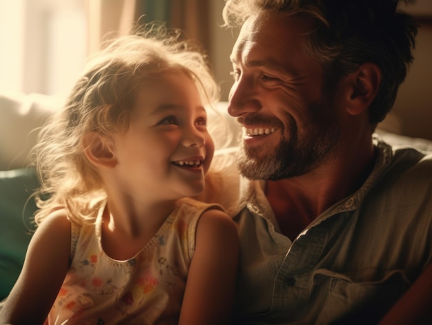 Felice festa del papà Padre e figlia che sorridono felici IA generativa