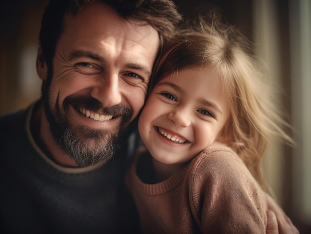 Felice festa del papà Padre e figlia che sorridono felici IA generativa