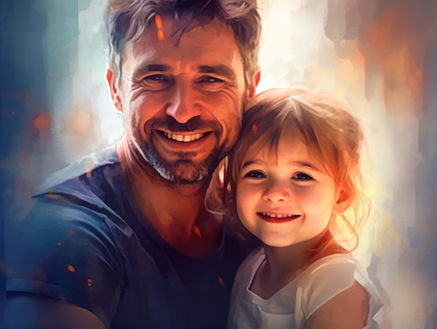 Felice festa del papà Padre e figlia che sorridono felici IA generativa