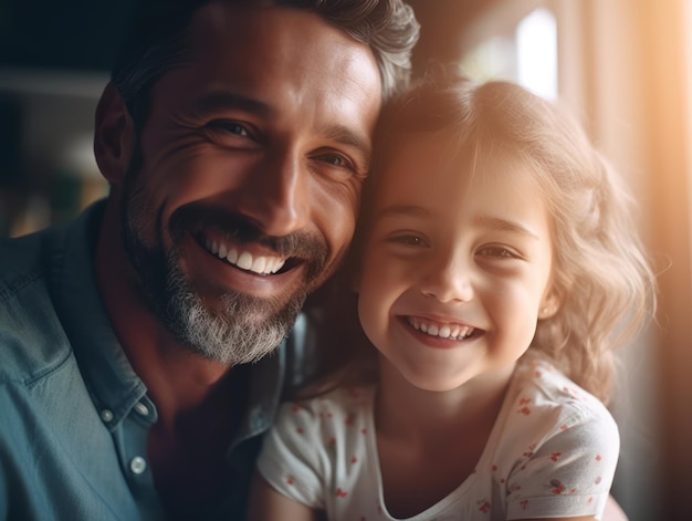 Felice festa del papà Padre e figlia che sorridono felici IA generativa