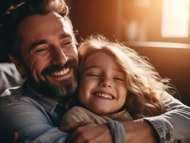 Felice festa del papà Padre e figlia che sorridono felici IA generativa