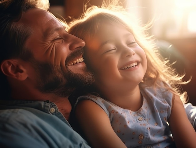 Felice festa del papà Padre e figlia che sorridono felici IA generativa