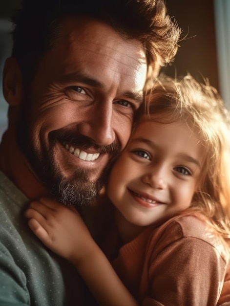 Felice festa del papà Padre e figlia che sorridono felici IA generativa