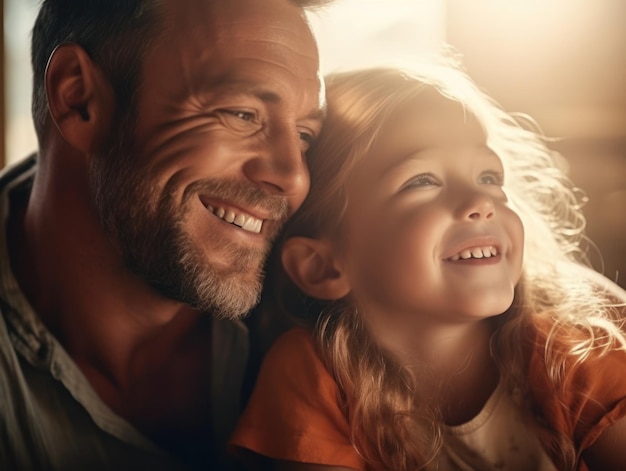 Felice festa del papà Padre e figlia che sorridono felici IA generativa