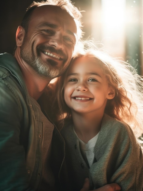 Felice festa del papà Padre e figlia che sorridono felici IA generativa