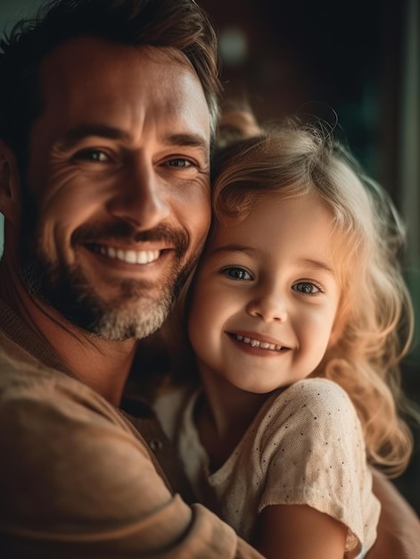 Felice festa del papà Padre e figlia che sorridono felici IA generativa