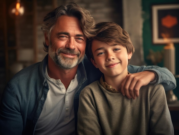 Felice festa del papà Padre e figlio che sorridono felici IA generativa