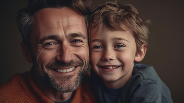 Felice festa del papà Padre e figlio che sorridono felici IA generativa