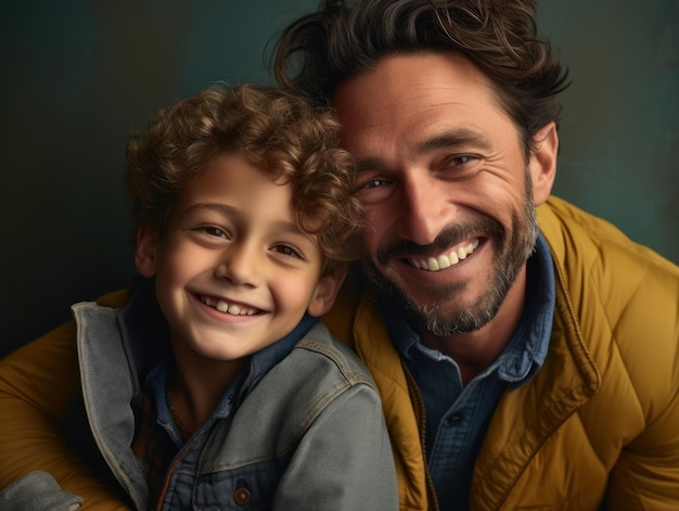 Felice festa del papà Padre e figlio che sorridono felici IA generativa