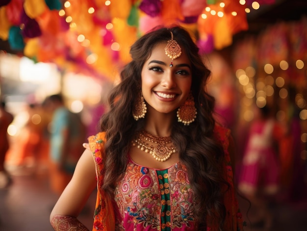 Felice festa del Teej donna indiana colorata