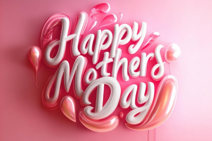 Felice festa della Festa della Madre con decorazioni colorate e lettere allegre su uno sfondo rosa