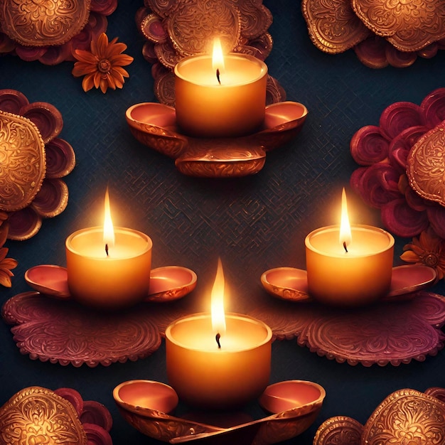 Felice festa di Diwali Deepavali celebrazione con candele modello di bandiera