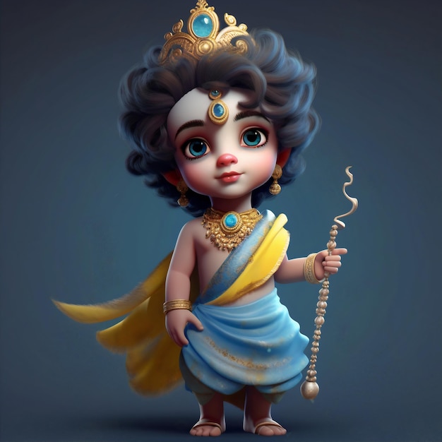 Felice festa di Janmashtami Piccolo cartone animato Signore Krishna Sfondi digitali Generative Ai