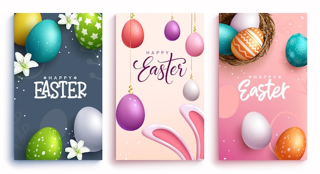 Felice festa di Pasqua con uova decorate e orecchie di coniglio